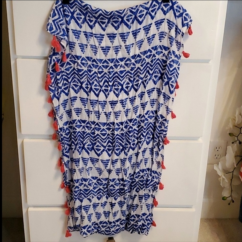 J. Crew Blue and Coral Tassel Infinity Scarf - Picture 5 of 6